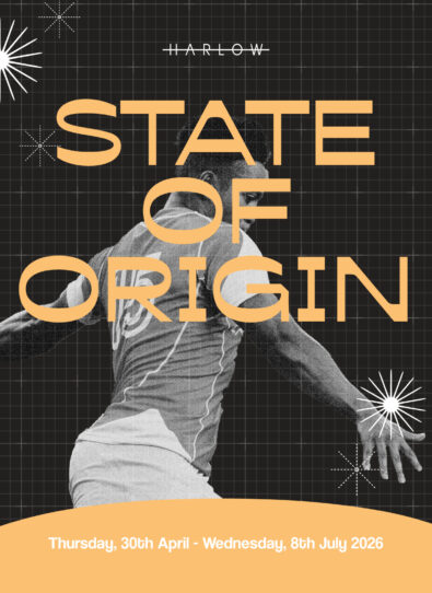 State of Origin poster with a rugby player central to the image and the dates of the games to the bottom.